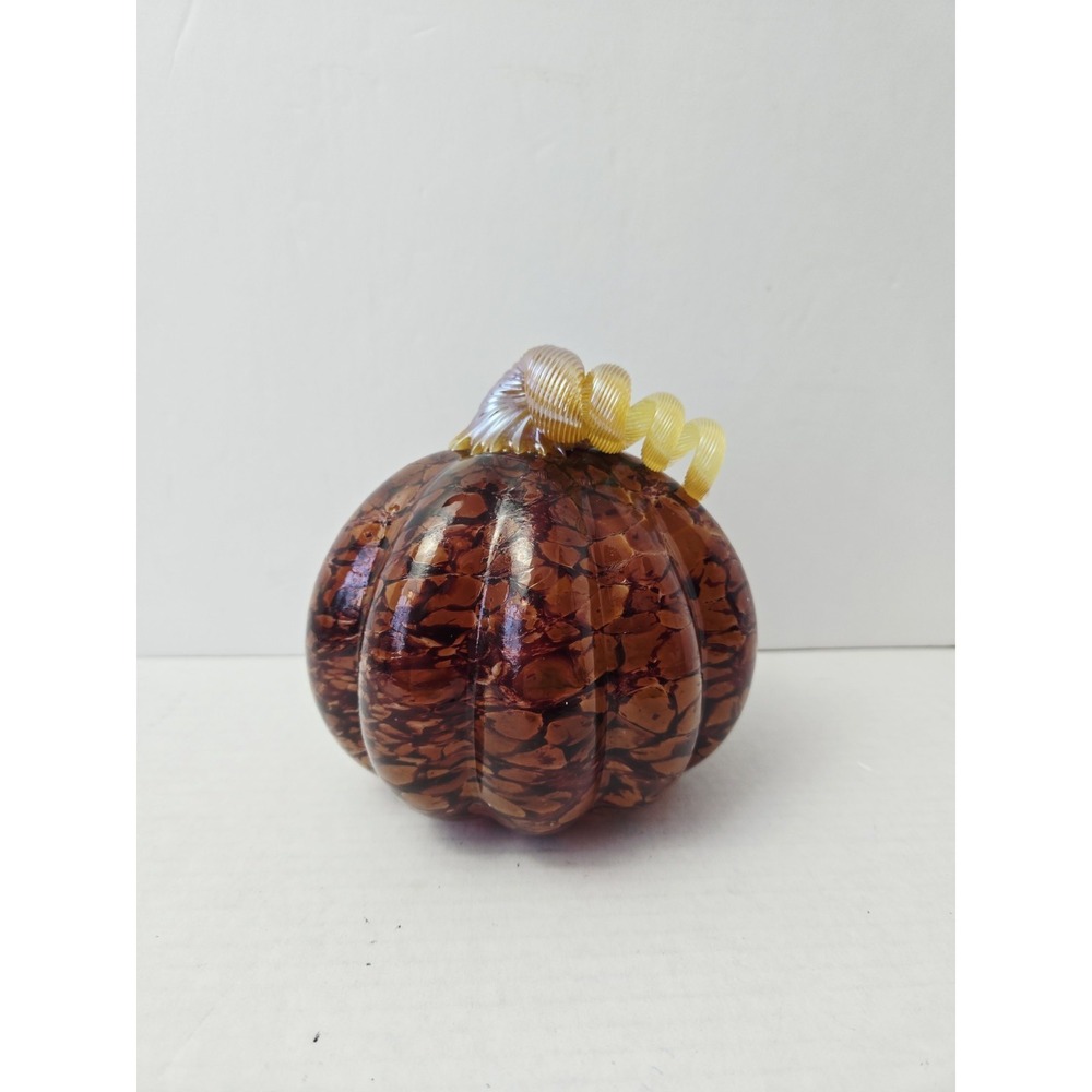 Bayside Gallery Art Glass pumpkin statue‎ multicolor orange black 5 1/2"